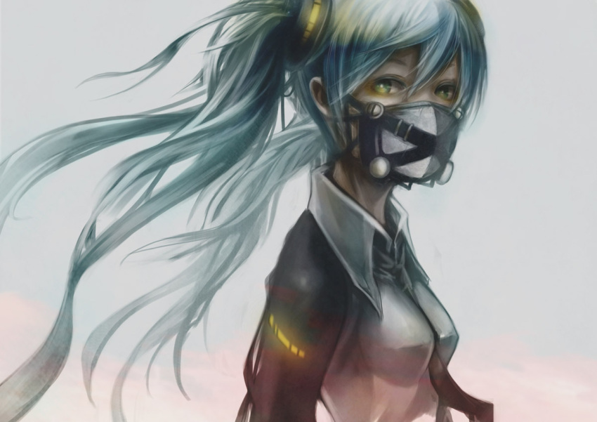 aqua_hair face_mask hatsune_miku iroai_midodo long_hair looking_at_viewer mask necktie revised revision solo twintails very_long_hair vocaloid