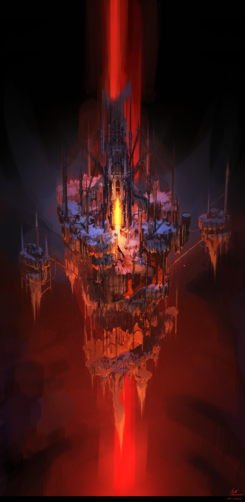 arsenixc copyright_request fortress hell highres no_humans original scenery staircase stairs
