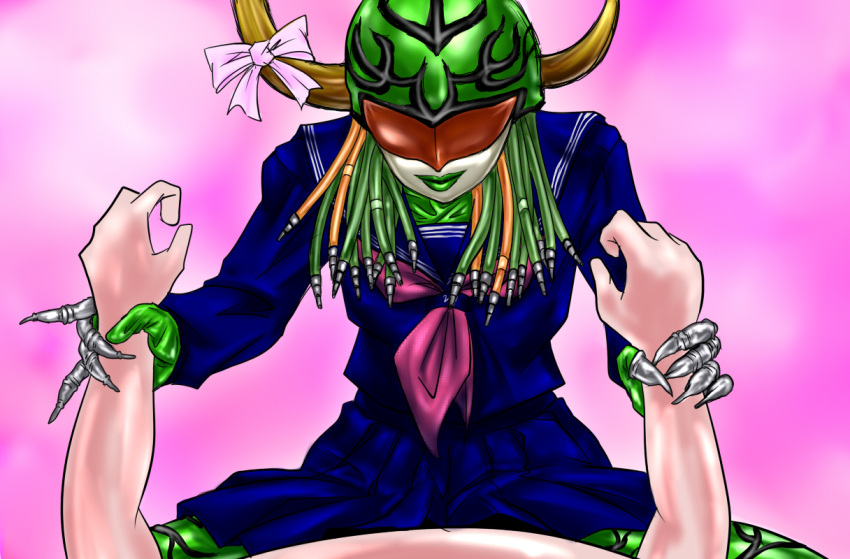 1girl besicam female horns insarn kaizoku_sentai_gokaiger monster ribbon school_uniform super_sentai