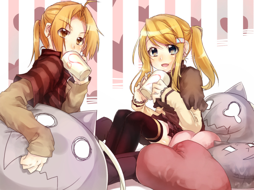 alphonse_elric blonde_hair edward_elric full_metal_alchemist fullmetal_alchemist mikono_sakura ponytail winry_rockbell yellow_eyes