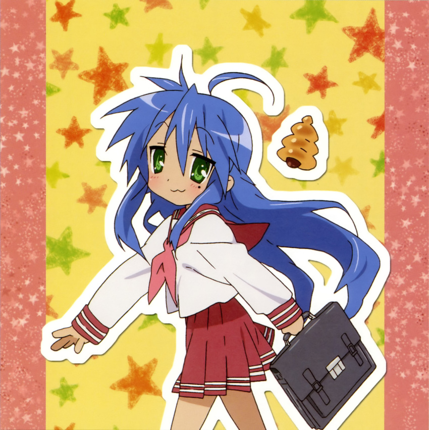 blue_hair green_eyes izumi_konata long_hair lucky_star seifuku solo