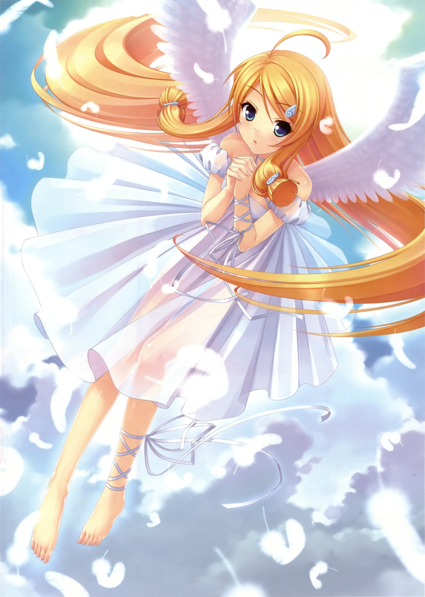 angel_wings blonde_hair dress neko_works original paper_texture sayori solo wings