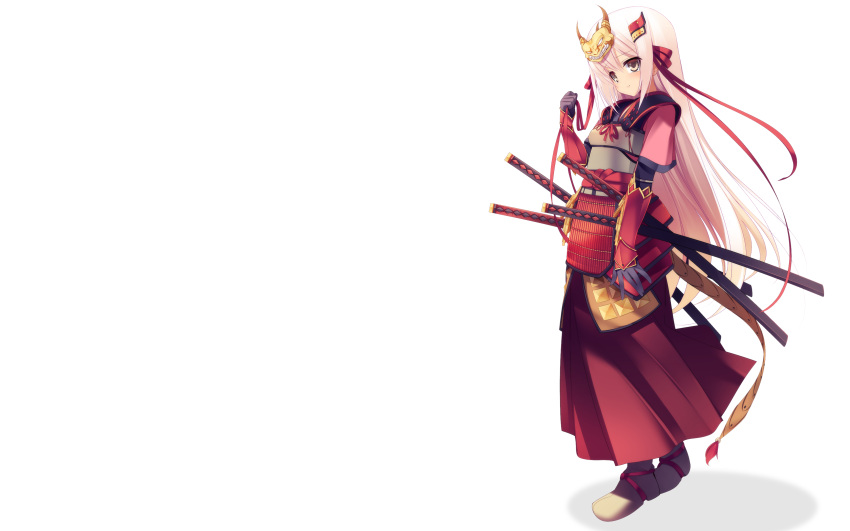 armor brown_eyes dragonmaterial katana long_hair pink_hair sengoku_hime sword weapon white