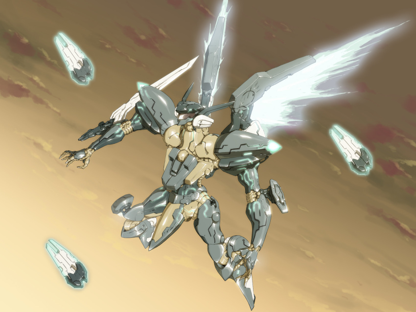 fin_funnels flying funnels highres jehuty mecha nelo_(fox) no_humans orbital_frame solo wallpaper wings zone_of_the_enders zone_of_the_enders_2