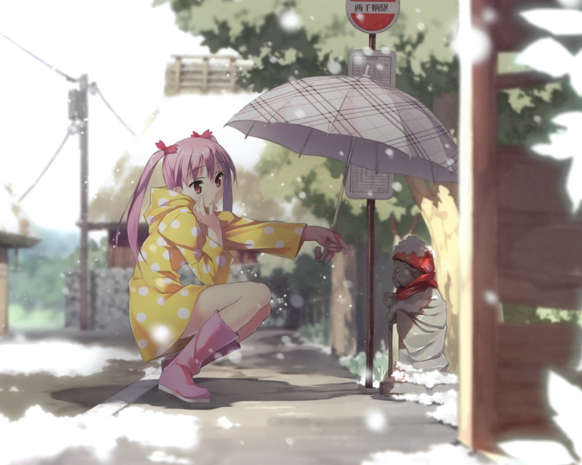 5_nenme_no_houkago kantoku miyaguchi_kanna pink_hair snow twintails umbrella