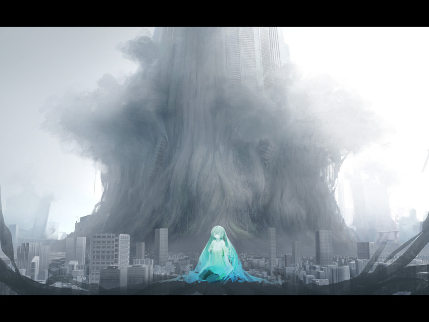 cityscape hatsune_miku letterboxed lifemeat long_hair sitting solo tree very_long_hair vocaloid