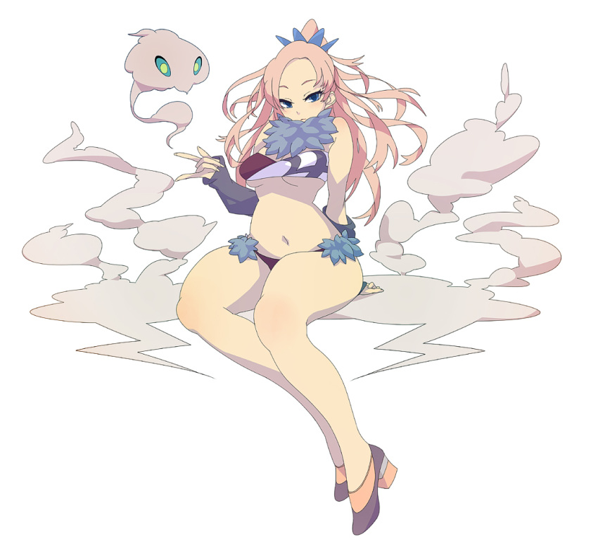 blush breasts detached_sleeves legs long_hair original panties plump smoke solo thick_thighs thighs underwear