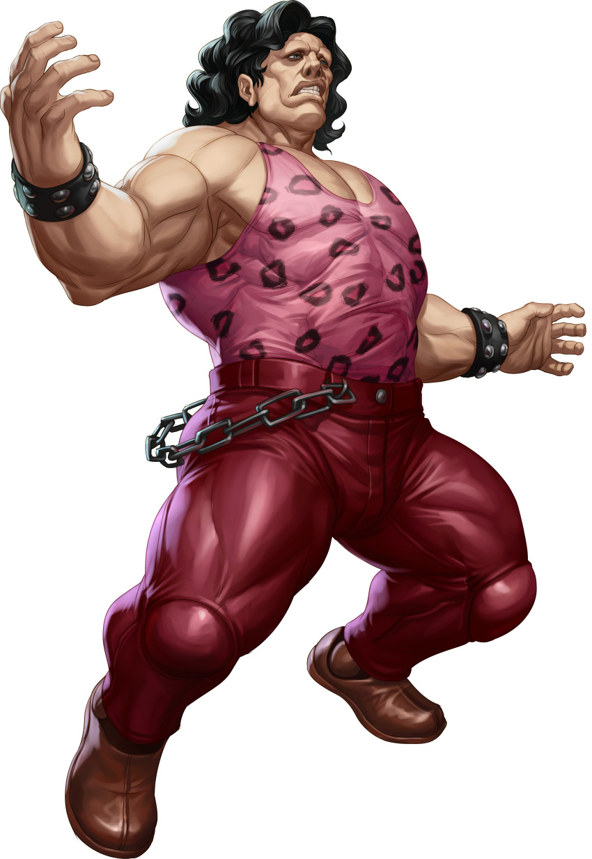 90s absurdres black_hair capcom chain chains curly_hair final_fight highres hugo_andore leopard_print male muscle official_art oldschool simple_background solo stanley_lau street_fighter street_fighter_iii street_fighter_iii:_3rd_strike