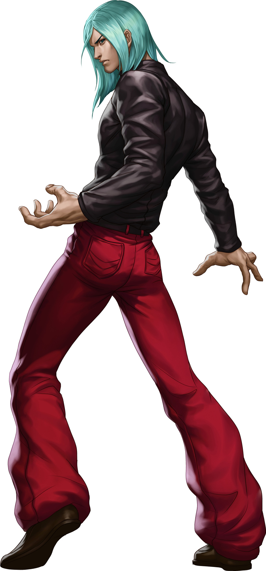 baggy_pants capcom green_hair highres male official_art remy simple_background solo stanley_lau street_fighter street_fighter_iii street_fighter_iii:_3rd_strike