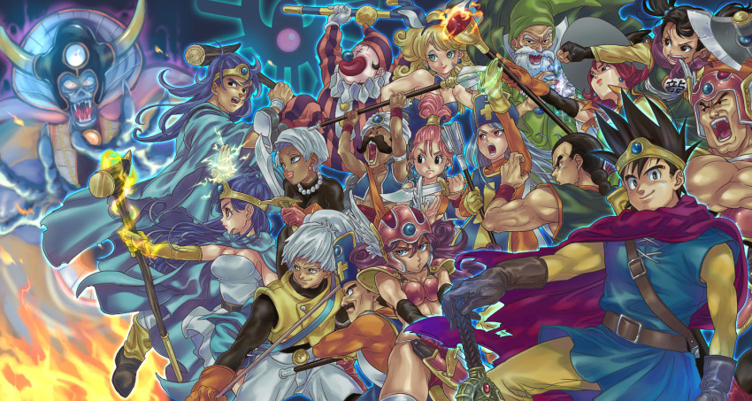 armor axe bikini_armor black_hair blue_hair bunny_ears cape character_request dragon_quest dragon_quest_iii electricity fighter_(dq3) fire flame gloves hat helmet jester_(dq3) knife mace mage_(dq3) mamemo_(daifuku_mame) merchant_(dq3) pink_hair polearm priest_(dq3) purple_hair roto sage_(dq3) soldier_(dq3) spear staff sword thief_(dq3) weapon white_hair wizard_hat zoma