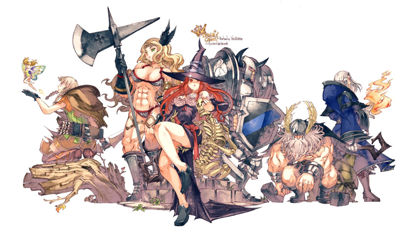 amazon_(dragon's_crown) amazon_(dragon's_crown) armor arrow axe bikini blonde_hair bow_(weapon) braid breasts cleavage dragon's_crown dragon's_crown dwarf_(dragon's_crown) dwarf_(dragon's_crown) elf elf_(dragon's_crown) elf_(dragon's_crown) everyone fairy fighter_(dragon's_crown) fighter_(dragon's_crown) fire hammer hat helmet highres horns long_hair muscle pointy_ears quiver red_hair redhead shield skeleton sorceress_(dragon's_crown) sorceress_(dragon's_crown) staff swimsuit twin_braids vanillaware weapon white_hair witch_hat wizard_(dragon's_crown) wizard_(dragon's_crown) yoshida_tooru yoshita_tohru