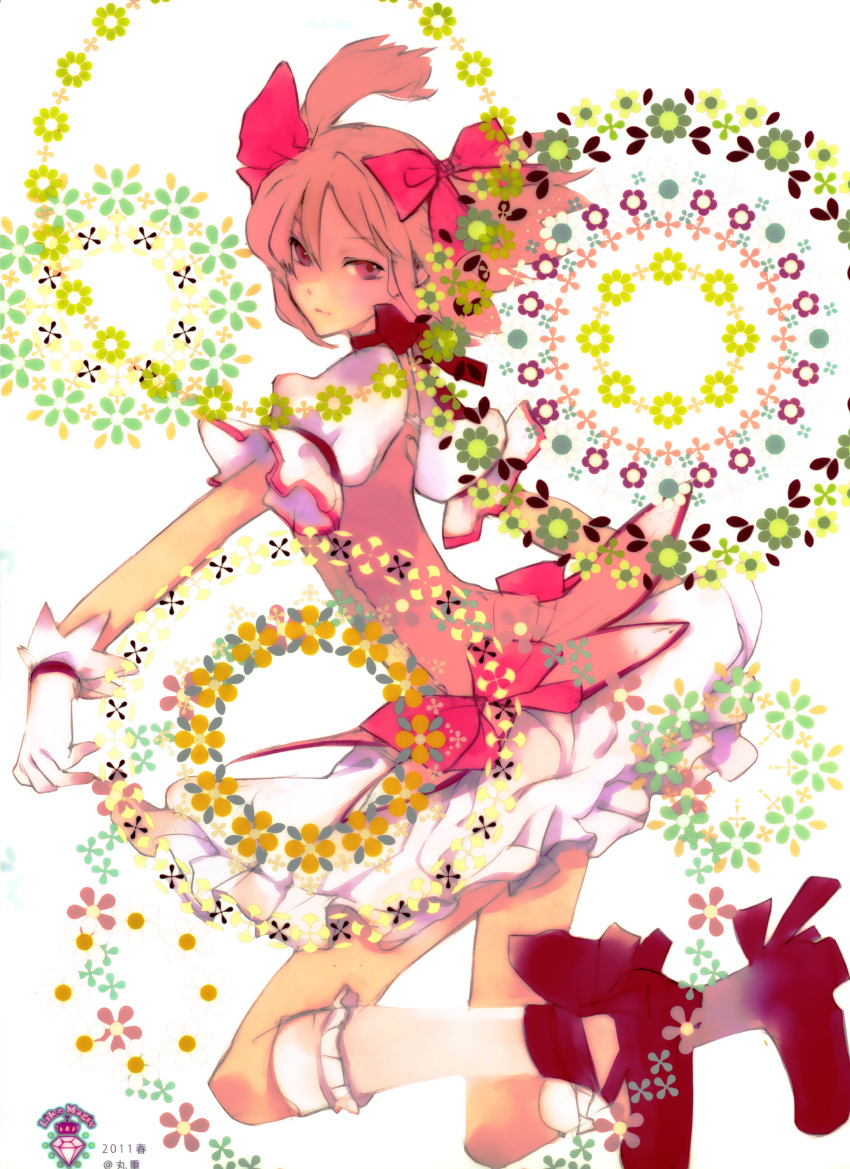 circle flower gloves highres kaname_madoka kouga_yun magical_girl mahou_shoujo_madoka_magica pink_eyes pink_hair short_hair twintails white_gloves