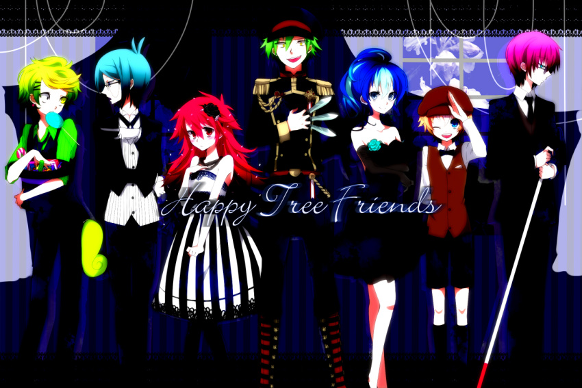 blind blonde_hair blue_eyes blue_hair blush boots bow breasts candy cane cleavage cub cuddles dandruff dress female flaky flippy flower formal glasses gloves green_eyes green_hair hair_ornament happy_tree_friends hat jewelry knife lace long_hair male necklace necktie open_mouth personification petunia pink_hair ponytail red_eyes red_hair redhead shizuki_sayaka short_hair smile sniffles suit the_mole vest yellow_eyes
