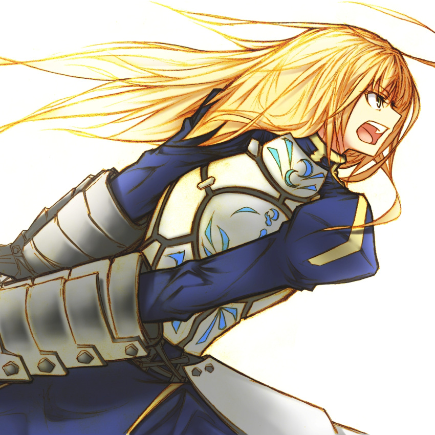 blonde_hair fate/stay_night fate_(series) green_eyes hair_down highres long_hair open_mouth profile saber solo zeshiki