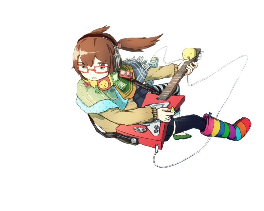 cellphone copyright_request glasses guitar haseko headphones instrument phone solo source_request thigh-highs thighhighs twintails