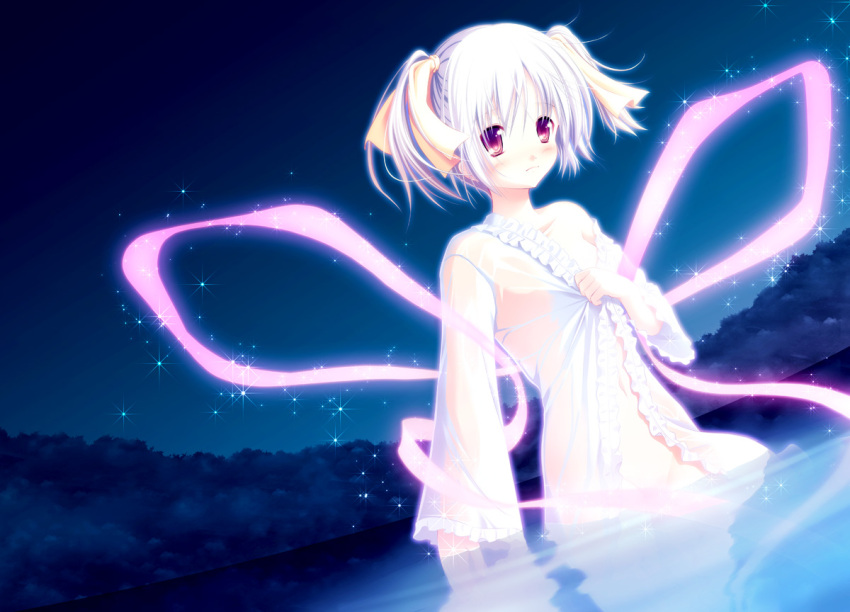 night original red_eyes ribbons water wet yuunagi_yuu