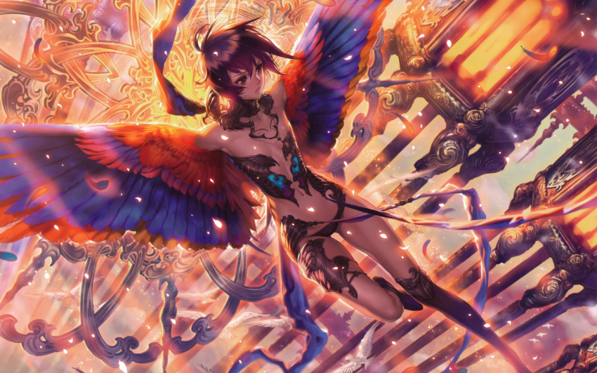 armor midori_foo necklace original purple_hair red_eyes wings