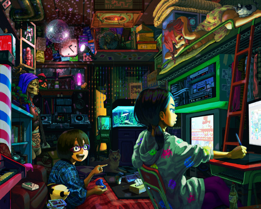 adobe_photoshop anatomy anatomy_body animal aquarium barber_pole bird black_hair blue_eyes book brown_hair cassette_player cat censored clock computer controller crt disco_ball dog drink fanta fish food game_boy game_controller gamepad glasses godzilla gouki gundam hoodie instrument jon_taira kingu_gidora kotatsu lava_lamp mixer mixing_table mobile_suit_gundam multiple_girls original pajamas photoshop piano playing_games poke_ball pokemon recursion redhead room rx-78-2 shiba_inu space_invaders street_fighter_iii:_3rd_strike table tablet television tree