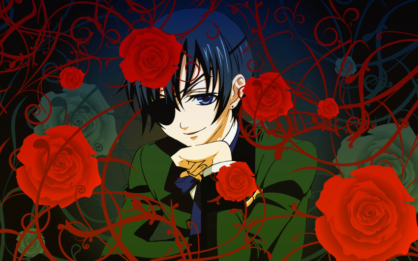 ciel_phantomhive eyepatch flower kuroshitsuji roses