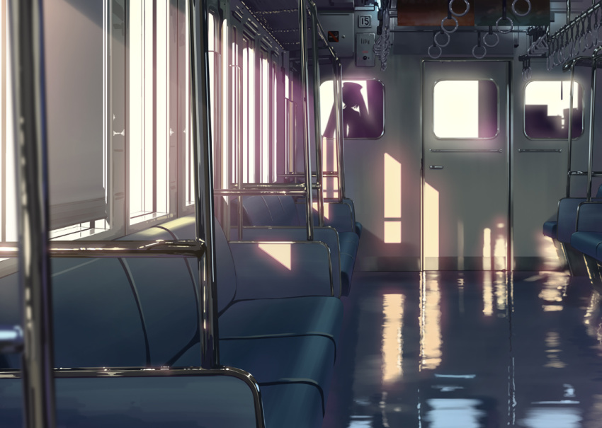 hatsune_miku original pigtails scenery train train_interior vocaloid