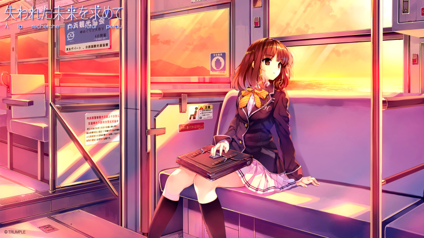 brown_eyes brown_hair misaki_kurehito sasaki_kaori seifuku train ushinawareta_mirai_wo_motomete