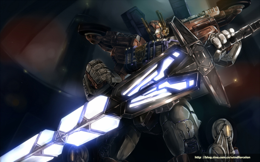 autobot clenched_hand epic fist glowing huge_weapon mecha no_humans omega_prime optimus_prime realistic robot solo sword transformers ultra_magnus watermark weapon windforcelan