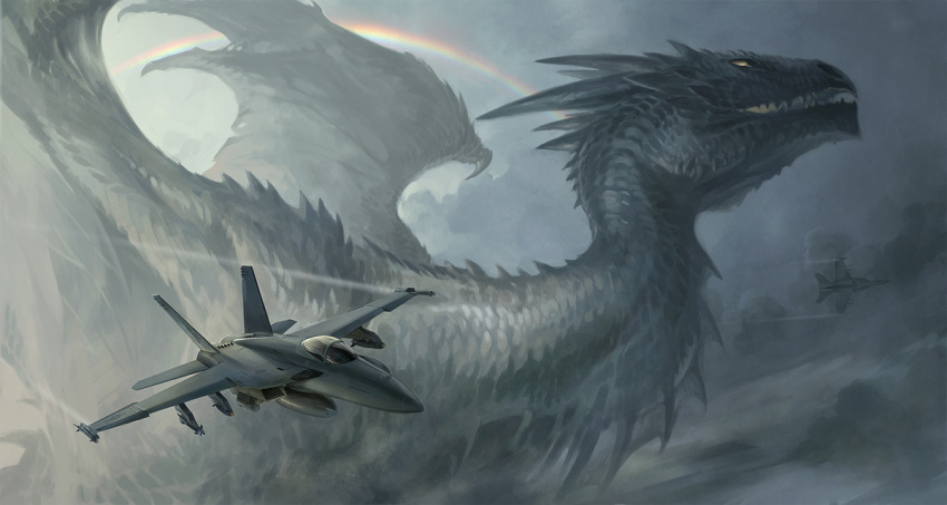 bomb cloud clouds dragon epic f-18 fighter_jet flying huge jet missile monster original rainbow sandara scalie size_difference sky super_hornet we're_screwed wings yellow_eyes you_gonna_get_raped