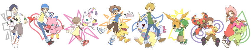 biyomon blonde_hair blue_hair brown_eyes brown_hair digimon digimon_adventure everyone gabumon glasses gloves goggles gomamon group hat highres ishida_yamato izumi_koushirou kido_jou kido_jyou long_hair niimura_(csnel) palmon patamon piyomon short_hair smile tachikawa_mimi tailmon takaishi_takeru takenouchi_sora tentomon yagami_hikari yagami_taichi