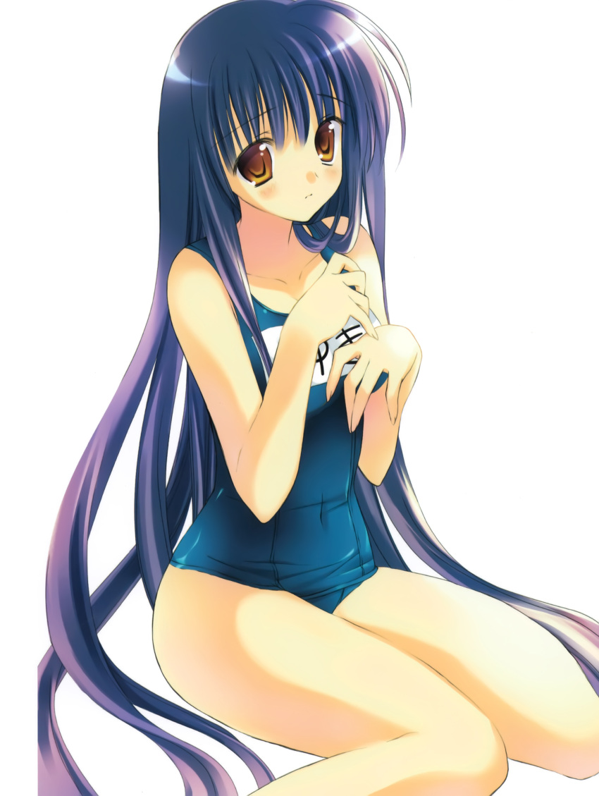 absurdres artist_request copyright_request highres kneeling long_hair one-piece_swimsuit purple_hair rei_(rei's_room) rei_(rei's_room) school_swimsuit solo source_request swimsuit very_long_hair