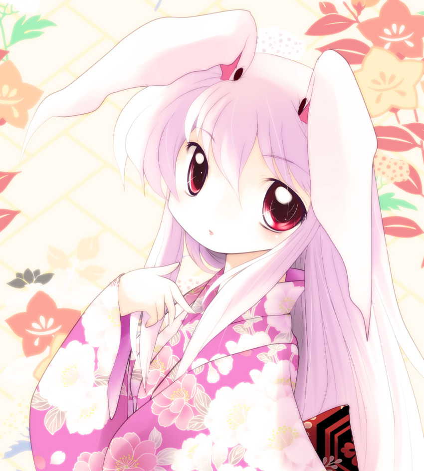 bunny_ears bust floral_print highres japanese_clothes kimono pink_hair purple_hair red_eyes reisen_udongein_inaba touhou yukata yume_shokunin