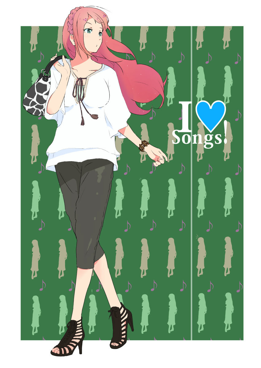 absurdres blue_eyes carlos_toshiki casual face hairband high_heels highres long_hair megurine_luka open_shoes pink_hair shoes solo vocaloid