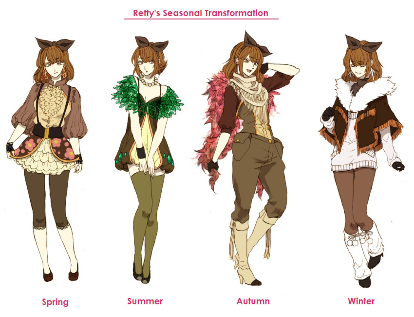 brown_hair earrings gloves jewelry leggings micho necklace pantyhose personification pokemon pokemon_(game) pokemon_black_and_white pokemon_bw sawsbuck seasons shawl thigh-highs thighhighs
