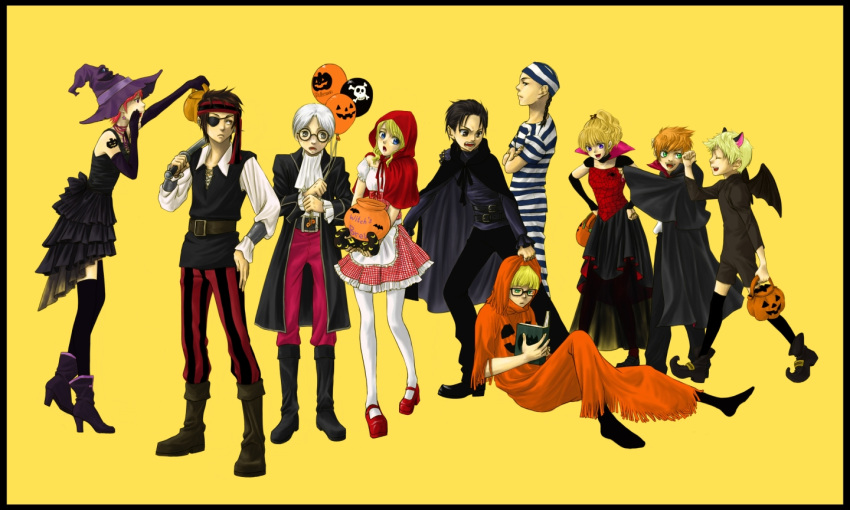 bat_wings belt black_hair black_legwear black_thighhighs blonde_hair blue_eyes book boots braid brown_eyes brown_hair cape claus cosplay everyone glasses green_eyes grey_eyes grimm's_fairy_tales halloween hat headband hood jack-o'-lantern jack-o-lantern jeff_andonuts kumatora little_red_riding_hood little_red_riding_hood_(cosplay) little_red_riding_hood_(grimm) loid lucas mother_(game) mother_1 mother_2 mother_3 ness ninten nintendo pantyhose paula_polestar pink_hair pirate plaid poo prison_clothes pumpkin purple_eyes striped sword tartan tattoo thigh-highs thighhighs vampire violet_eyes weapon white_legwear white_pantyhose wings witch witch_hat yaji zettai_ryouiki