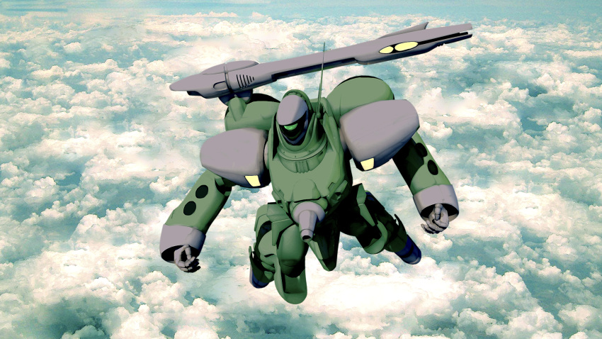 above_clouds alien bad_id cannon cloud flemenmik flying highres macross macross:_do_you_remember_love? mars_br mecha nousjadeul-ger oldschool power_armor realistic science_fiction sky zentradi