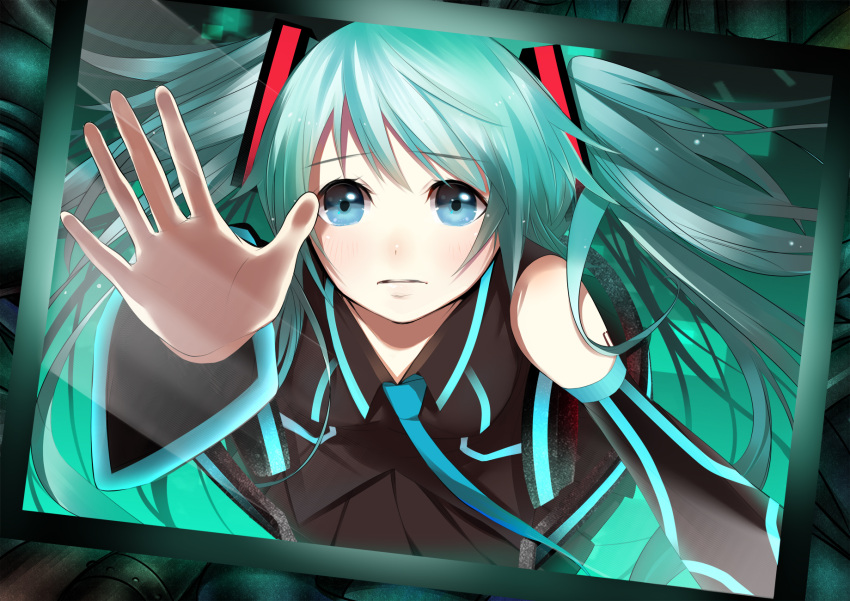 aqua_hair blue_eyes hatsune_miku necktie tate_(donnguriumai) tears tie twintails vocaloid