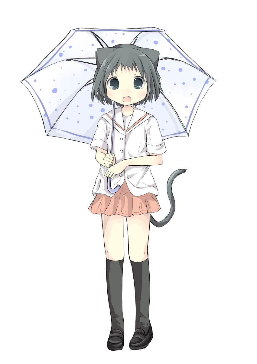 animal_ears bad_id cat_ears cat_tail fang highres ikeda_kana original saki sakuraba_hikaru_(artist) tail umbrella