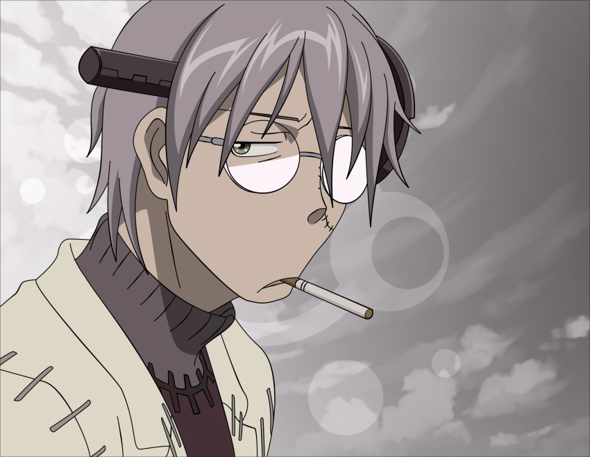 absurdres cigarette dr_franken_stein glasses highres hitodama_(artist) male morrow morrow_(artist) pixiv smoke soul_eater