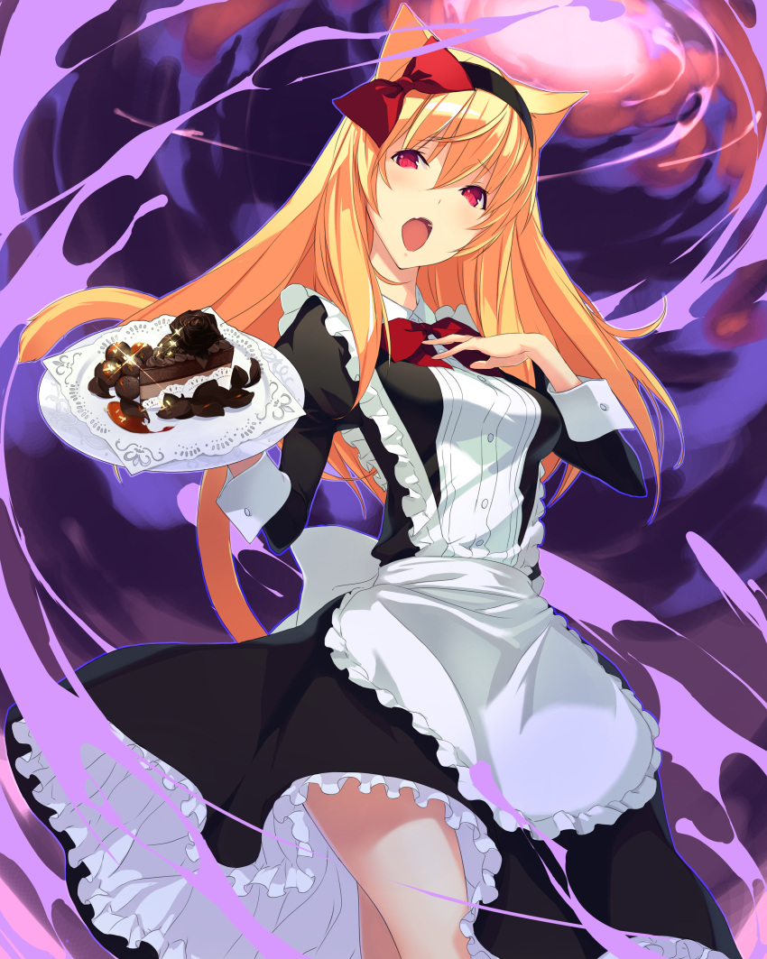 absurdres animal_ears apron blonde_hair character_request chocolate hairband highres kagetomo_midori maid_apron red_eyes ribbon