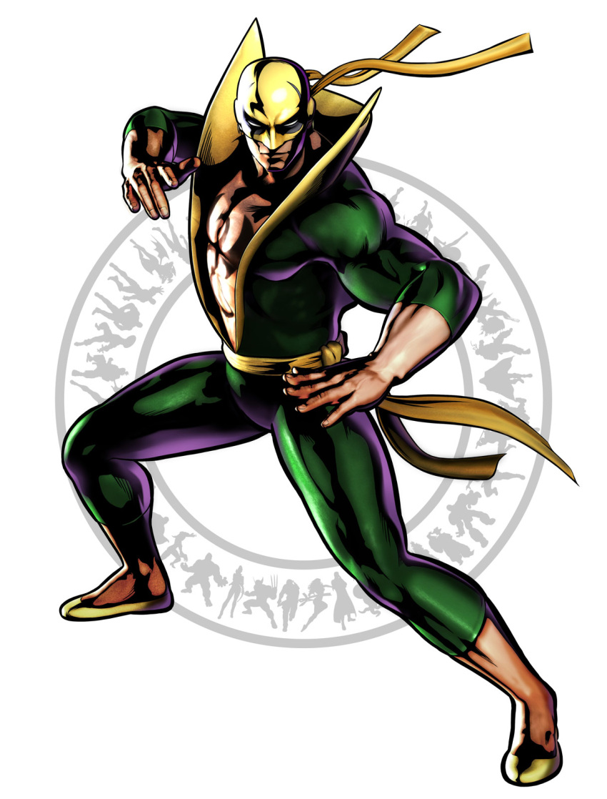 1boy absurdres full_body highres iron_fist_(marvel) male marvel marvel_vs._capcom marvel_vs._capcom_3 marvel_vs_capcom marvel_vs_capcom_3 mask mori_toshiaki muscle official_art shinkiro silhouette simple_background solo standing sword weapon