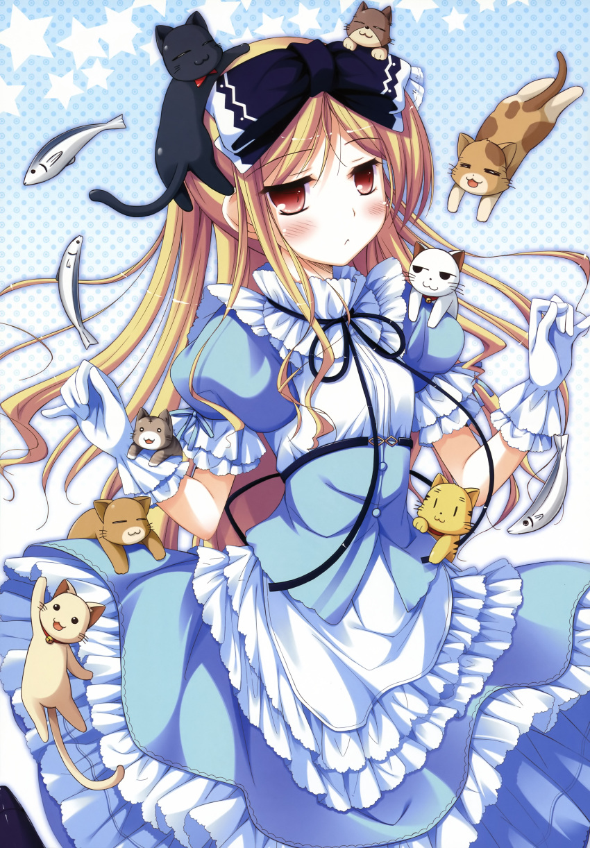 absurdres avril avril_(shukufuku_no_campanella) cat fish flat_gaze highres ko~cha lolita_fashion neko ribbon shukufuku_no_campanella star too_many_cats