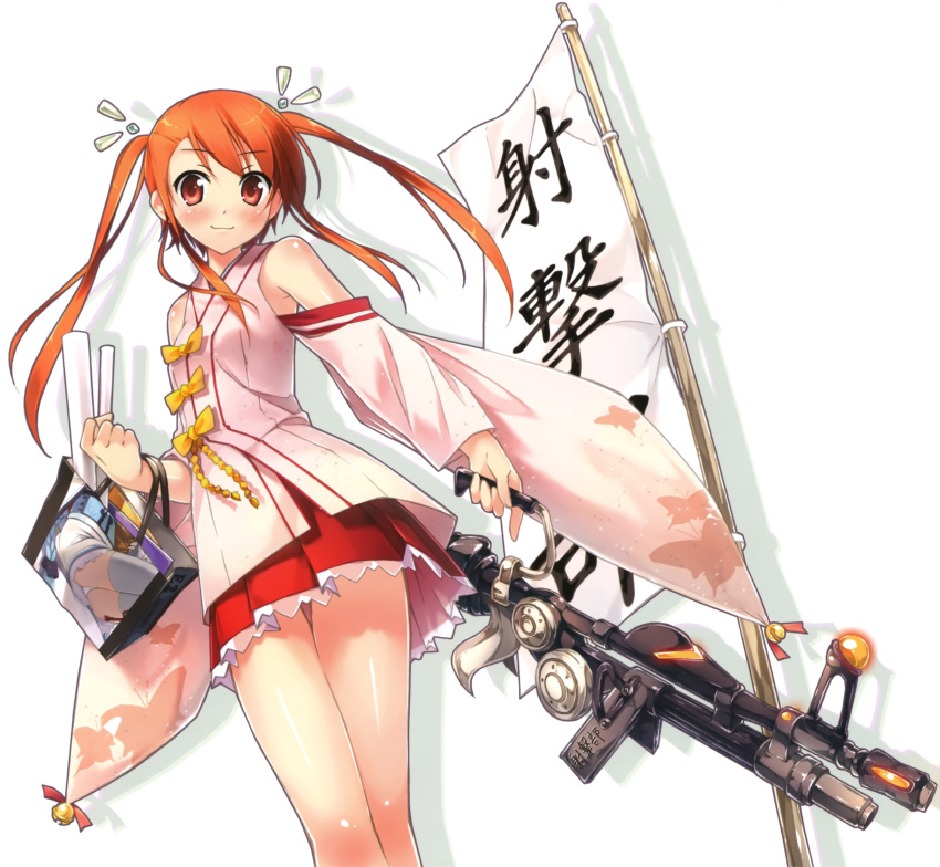 absurdres bag character_request copyright_request detached_sleeves highres japanese_clothes kantoku kimono panties pantyshot skirt solo twintails underwear weapon white_panties