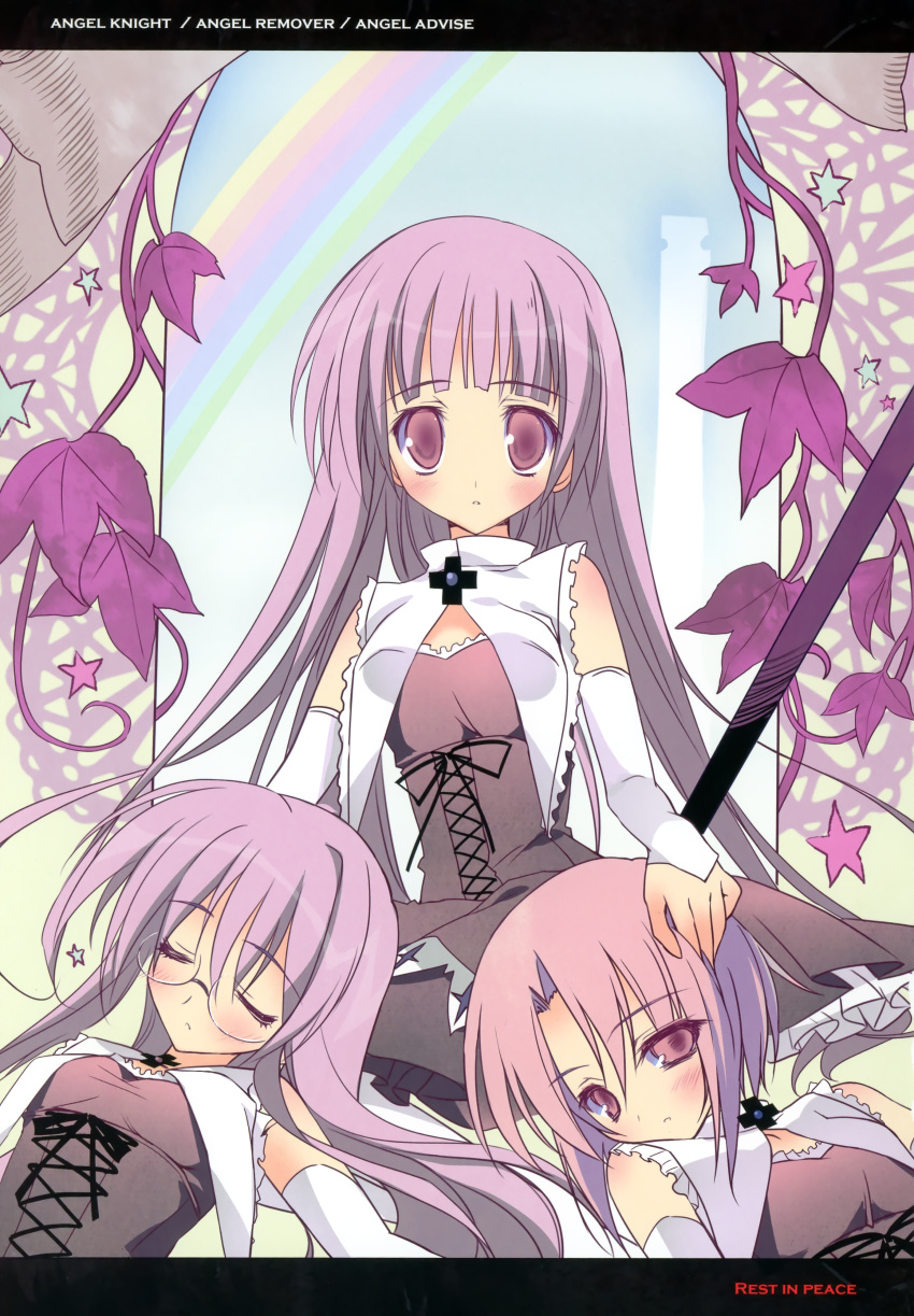 3girls absurdres blush cross dress glasses highres karory leaf long_hair mizuo_ayumi multiple_girls pink_eyes pink_hair purple_hair short_hair subarashiki_hibi takashima_zakuro tsukikawa_usami