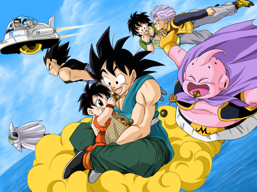 &gt;:) &gt;:d 6+boys :d age_difference bag black_eyes black_hair blue_eyes blue_hair bulma cape casual checkerboard_cookie chichi chocolate closed_eyes cloud cookie dragon_ball dragon_ball_gt dragon_ball_z dragonball_z family father_and_daughter father_and_son flying flying_car flying_nimbus food glasses gloves grandfather_and_granddaughter green_skin hands_on_own_cheeks hands_on_own_face happy ichi14 kintoun majin_buu multiple_boys multiple_girls open_mouth outdoors pan piccolo pink_skin purple_hair shoes sky sleeveless smile smirk son_gohan son_gokuu son_goten spiked_hair spiky_hair trunks_(dragon_ball) vegeta videl water wristband