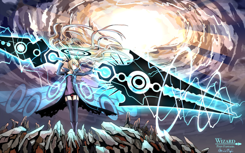 highres huge_weapon langjiao pixiv_fantasia pixiv_fantasia_wizard_and_knight polearm red_eyes spear twintails weapon