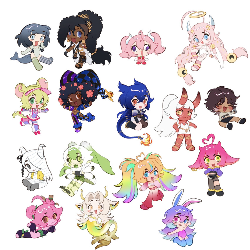 6+girls abdomen_tail adhesive_bra ahoge akumi_(yoclesh) anarkee_(vtuber) animal_ears antennae arielle_(vtuber) arthropod_girl ashton_marten_(vtuber) atlas_anarchy black_hair black_sclera black_shorts blonde_hair blue_eyes blue_hair blue_thighhighs bodysuit bon_(vtuber) bra braid brown_eyes chibi chibidoki chinchilla_ears chinchilla_girl chinchilla_tail clothing_cutout colored_sclera colored_skin colored_tongue commentary cottontail_(vtuber) crescent crescent_hair_ornament crystal_horns dark-skinned_female dark_skin double_bun dragon_girl dragon_tail dress earrings el_xox english_commentary eveningcontemplation fins fire fish_tail fishnet_pantyhose fishnets flame-tipped_tail flower froggyloch_(vtuber) fur_jacket garter_straps gradient_hair gradient_pants green_eyes green_hair green_skin green_tongue green_wings grey_eyes hair_between_eyes hair_bun hair_ornament hair_over_one_eye halo hat head_wings heart heart_ahoge heart_cutout heterochromia highres hole_in_ears horns huge_ahoge indie_virtual_youtuber insect_wings jacket jester_cap jewelry juniper_actias lazy_eye leaf_clothing leotard long_hair looking_at_viewer lop_rabbit_ears merfolk mermaid monster_girl moth_antennae moth_girl moth_wings multicolored_hair multiple_girls oni open_mouth paintbrush paintbrush_hair_ornament pants pantyhose paper_girl pink_flower pink_hair pink_jacket pink_leotard pink_pants pink_skin pink_skirt pointy_ears ponytail purple_hair purple_jacket rabbit_ears rabbit_girl rainbow_hair red_eyes red_horns red_oni red_skin roller_skates sanagi_yuzu sanagi_yuzu_(mermoth) scar scar_on_face scar_on_horns shark_tail short_hair shorts skates skirt starry_hair strapless tail thigh-highs tube_top twin_braids twintails undercut underwear vienna_(6th_costume)_(vtuber) vienna_(vtuber) violet_eyes virtual_youtuber visor_cap white_background white_dress white_tube_top wings yellow_bra yellow_eyes yellow_jacket yellow_sclera
