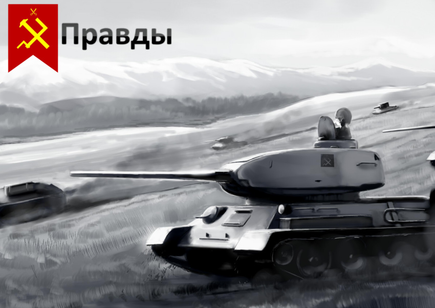 1girl chipika driving emblem girls_und_panzer greyscale helmet katyusha military military_vehicle monochrome mountain russian solo t-34 tank vehicle