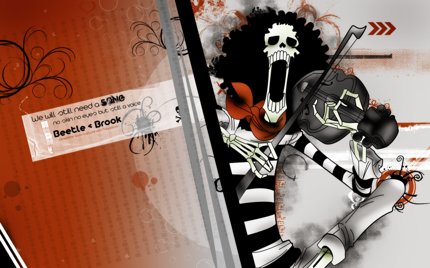 1boy afro black_hair brook instrument male one_piece skeleton skull solo text vector violin