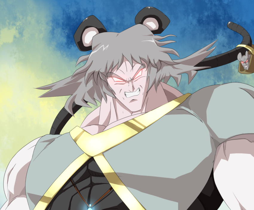 animal_ears basket broly cosplay crossover dragon_ball dragon_ball_z dragonball dragonball_z grey_hair manly mouse mouse_ears mouse_tail muscle nazrin parody red_eyes short_hair solo tail touhou