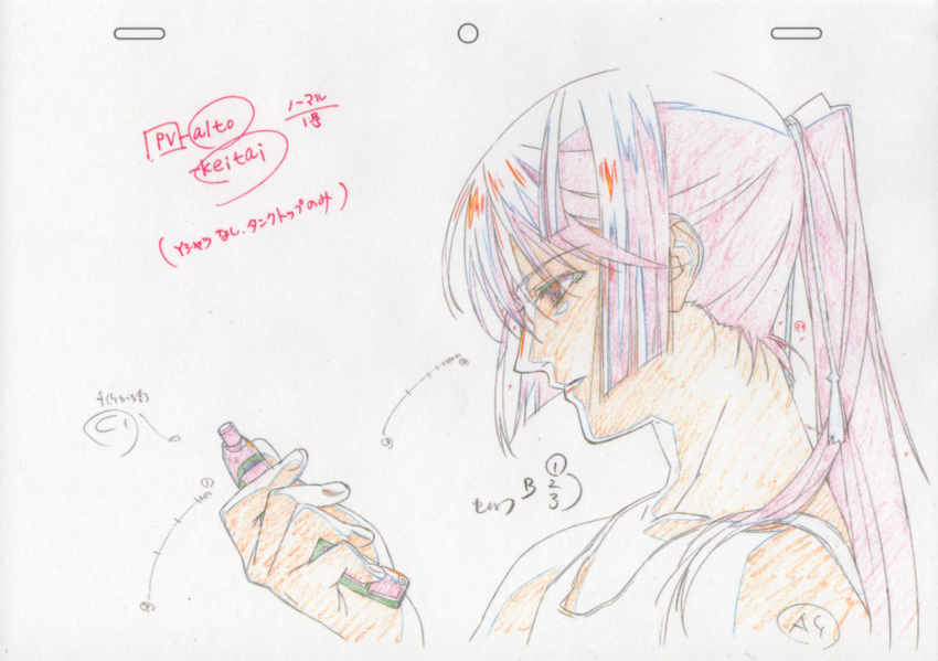 color_trace highres macross macross_frontier macross_frontier:_itsuwari_no_utahime phone pnytail ponytail production_art saotome_alto sketch solo