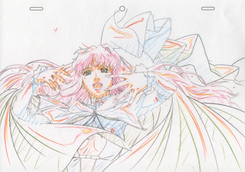 cape cleavage color_trace highres long_hair macross macross_frontier macross_frontier:_itsuwari_no_utahime production_art sheryl_nome sketch
